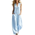 thumbnail image 2 of Casual Summer Sleeveless Jumpsuit With V-Neck Button Front And Striped Pattern, Solid Loose Fit, 2 of 7