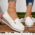 thumbnail image 2 of Women's Leather Wedge Loafers Wide Width Solid Color Comfortable Platform Slip on Business Walking Shoes White Size 9, 2 of 5