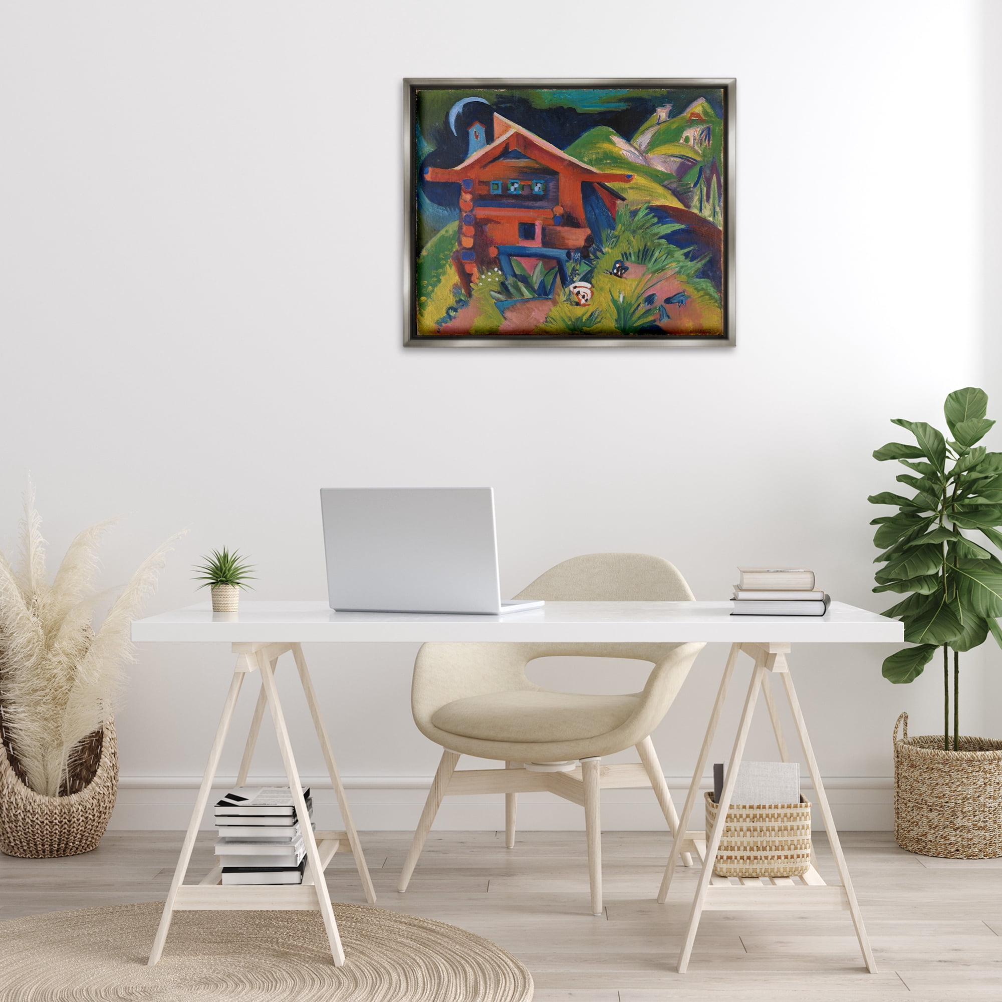 Stupell Industries Kirchner Landscape Cabin Landscape & Nature Painting Gray Floater Framed Canvas Art Print Wall Art, 31 x 25