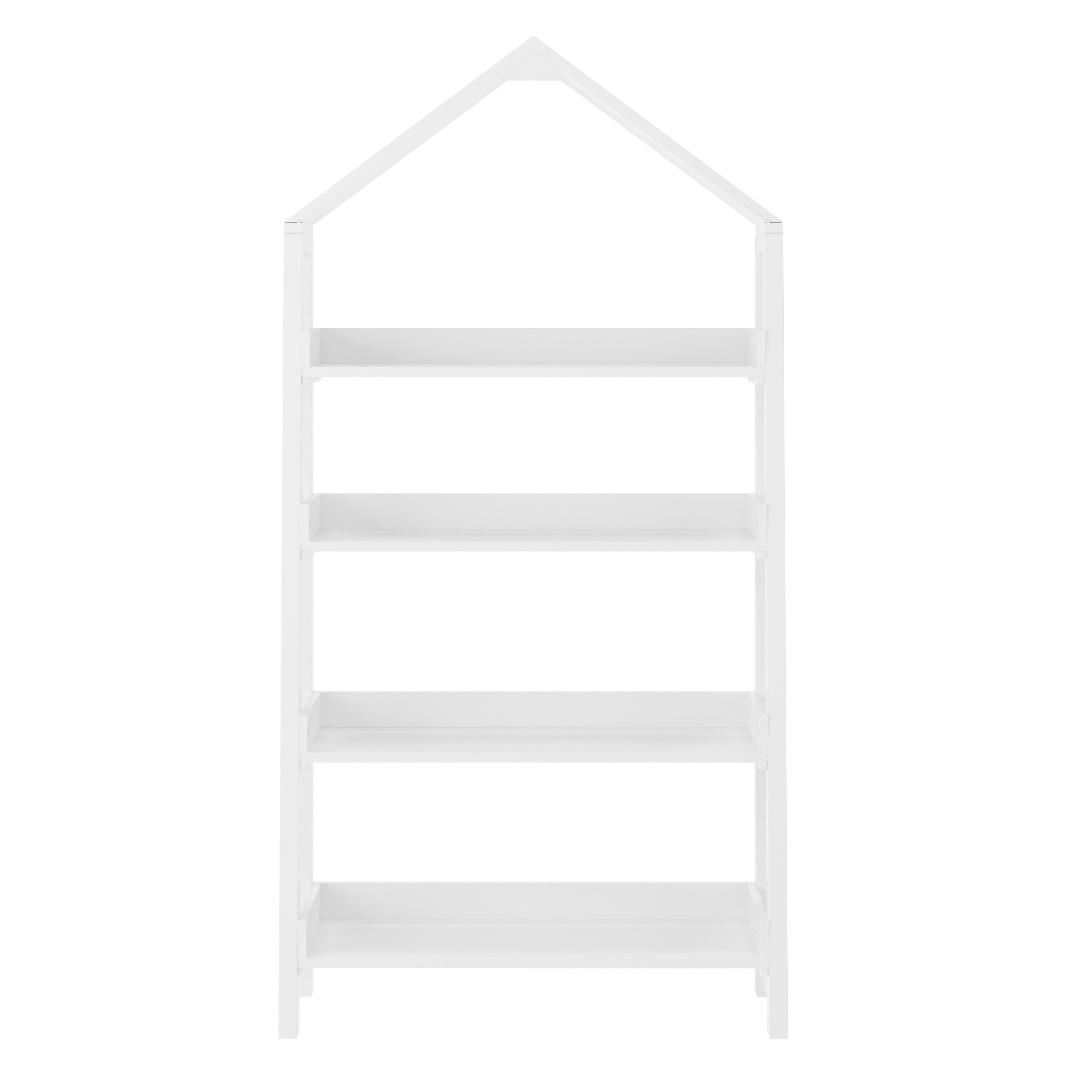 Buzz & Bloom Kids Open-Style Wooden Bookshelf with 4 Shelves and Covered Triangular Top, White