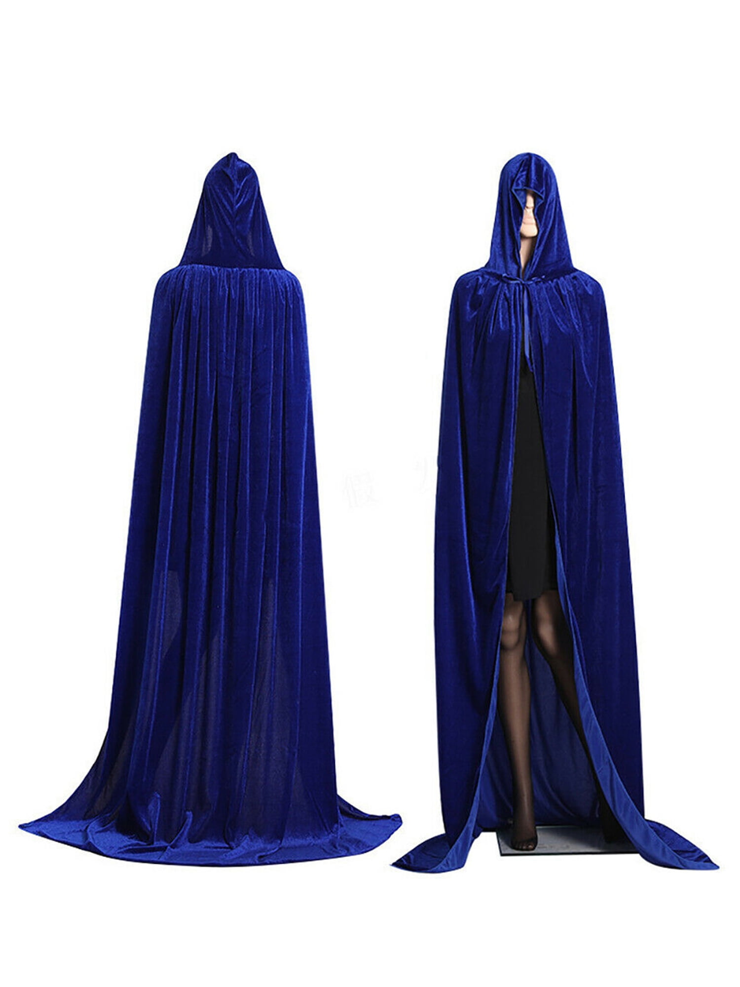 Adult Halloween Velvet Cloak Hooded Medieval Costume Witch Vampire