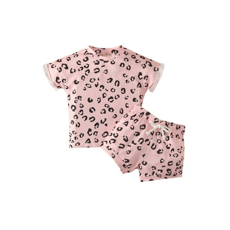 

Frobukio Kids Infant Baby Girls Summer Shorts Suit Leopard Print Short Sleeve Crew Neck Tops Elastic Waist Shorts Pink 3-4 Years