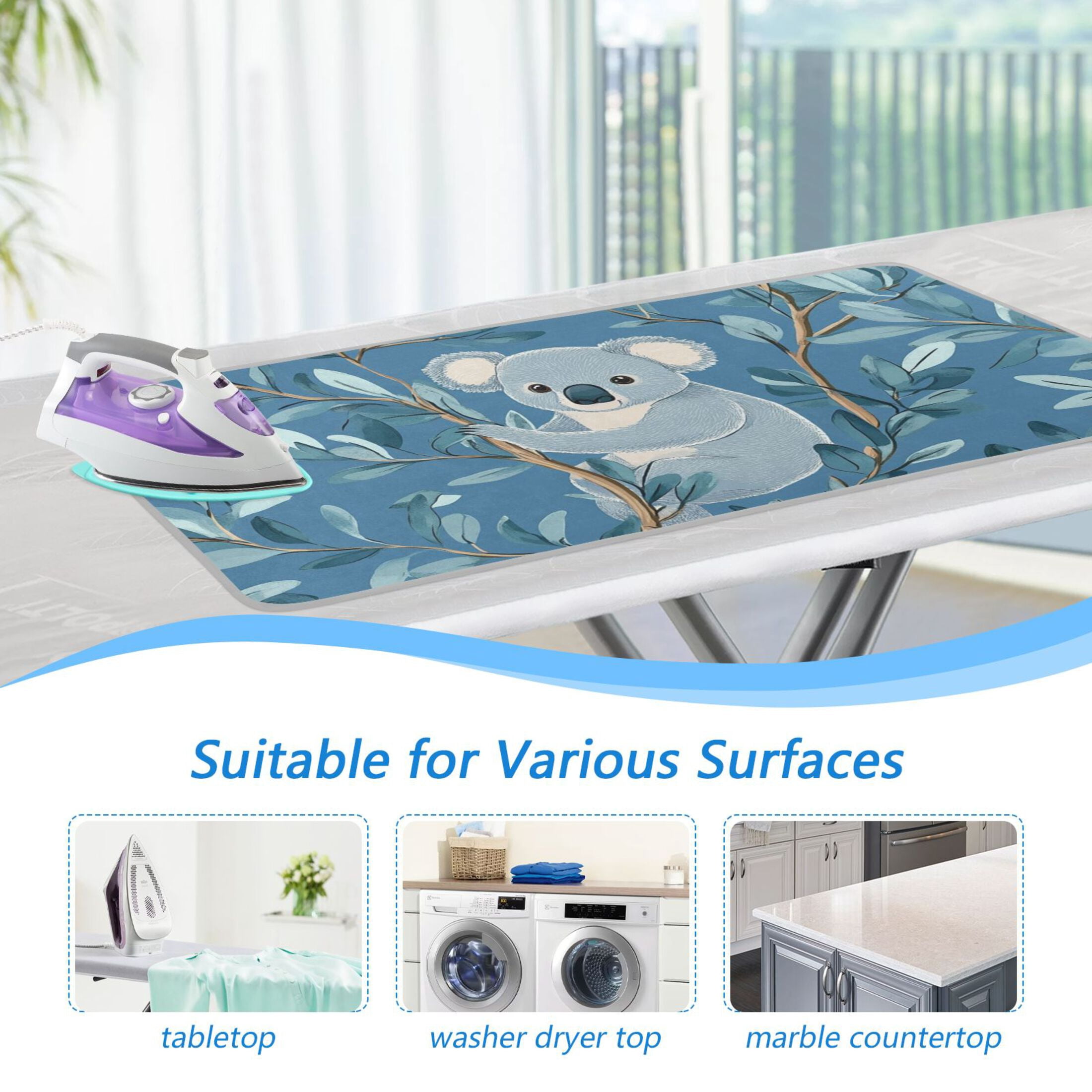 Cute Koala and Eucalyptus Leaves Ironing Mat Blanket Portable Travel Ironing Pad Heat Resistant Pad 47.2" x 27.6”