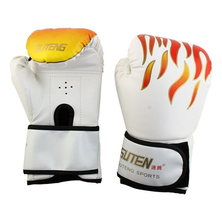 SUTENG Authorized PU Fire Print Boxing Gloves Sparring Punching Bag White Pair