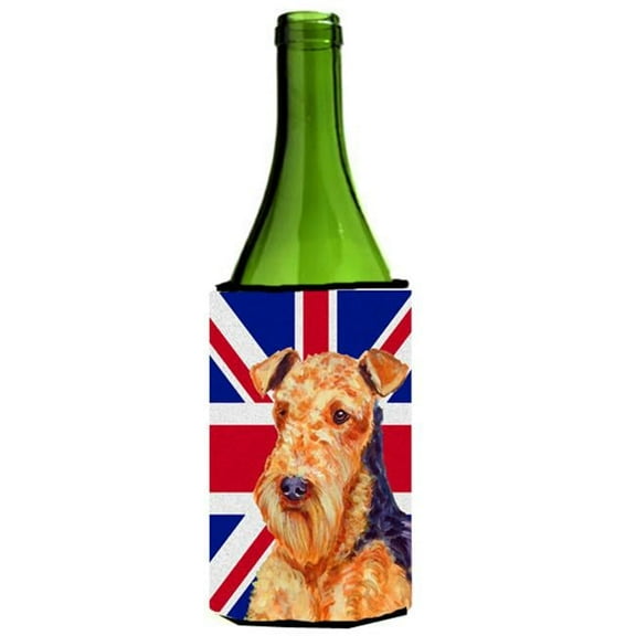 Airedale With English Union Jack British Flag Wine bottle sleeve Hugger - 24 Oz.