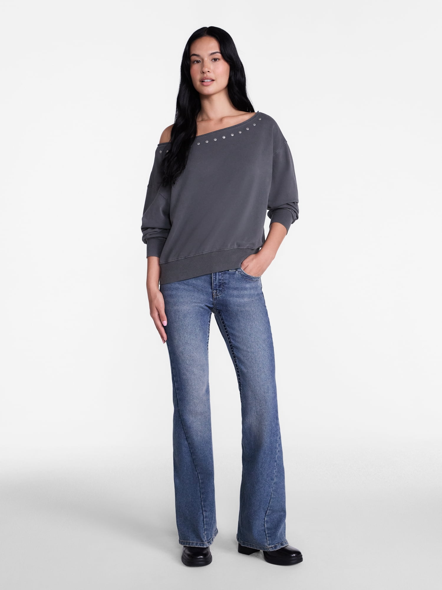 Madden NYC Women's Low Rise Flare Jeans, 32" Inseam, Sizes 00-18