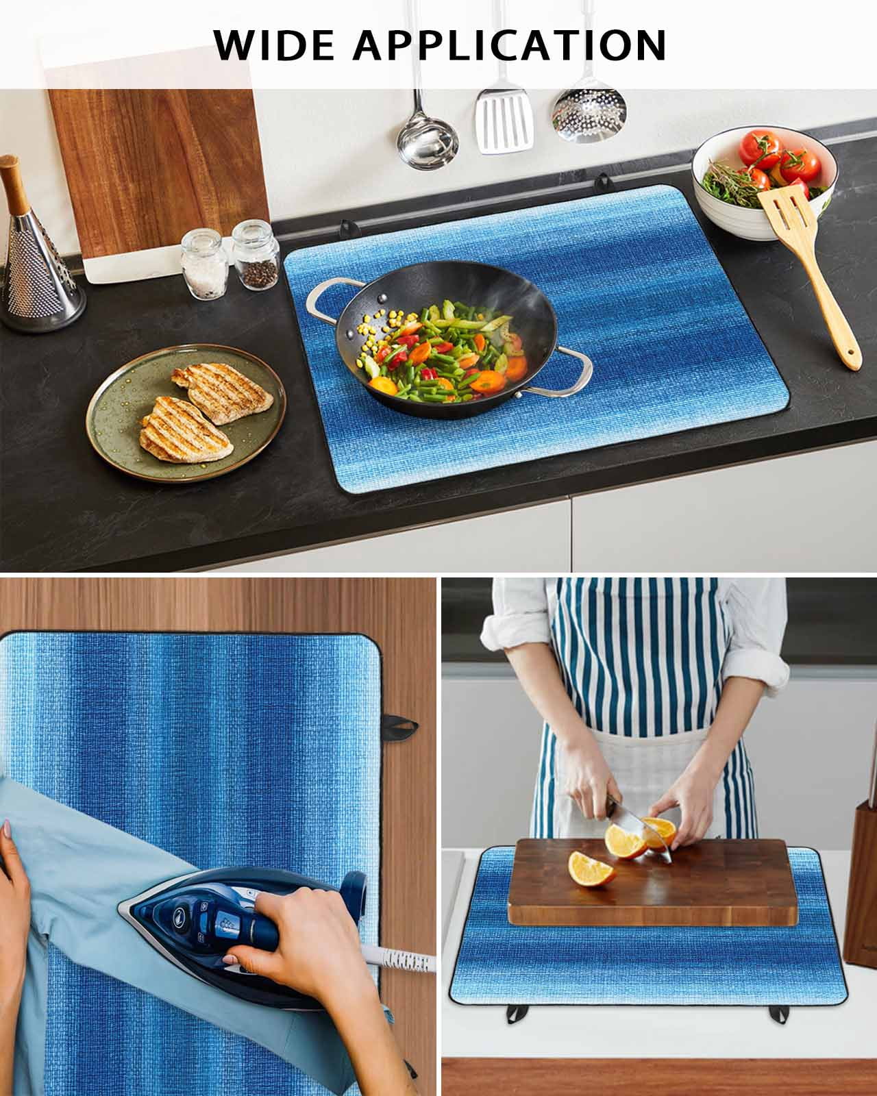 nqOlkjepod Large Induction Cooktop Protector Mat 36"x21", Blue Ombre Stripes Stove Top Covers for Electric Stove, Modern Gradient Abstract Texture Stove Burner Cover Mats, Glass Top Stove Cover