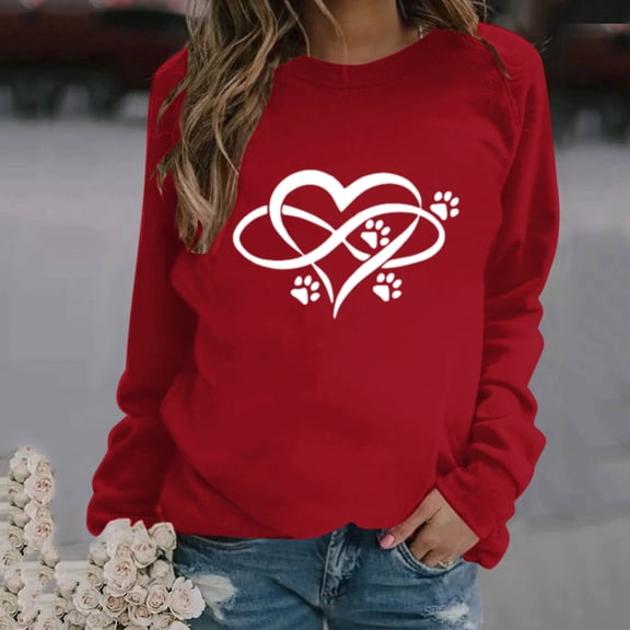 VOONCAS Womens Shirts Valentine's Day Crew Neck Graphic Spring Fall Ladies Tops Casual Wine Long Sleeve Shirts for Women Size 2XL