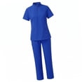 thumbnail image 3 of Conjunto de uniforme médico de manga corta para mujer, ideal para salones de belleza, peluquerías caninas y spas. Azul S, 3 of 8