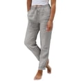 thumbnail image 2 of Conairie Women's Summer Solid Linen Elastic Waist Loose Long Pants Casual GY1 S, 2 of 4
