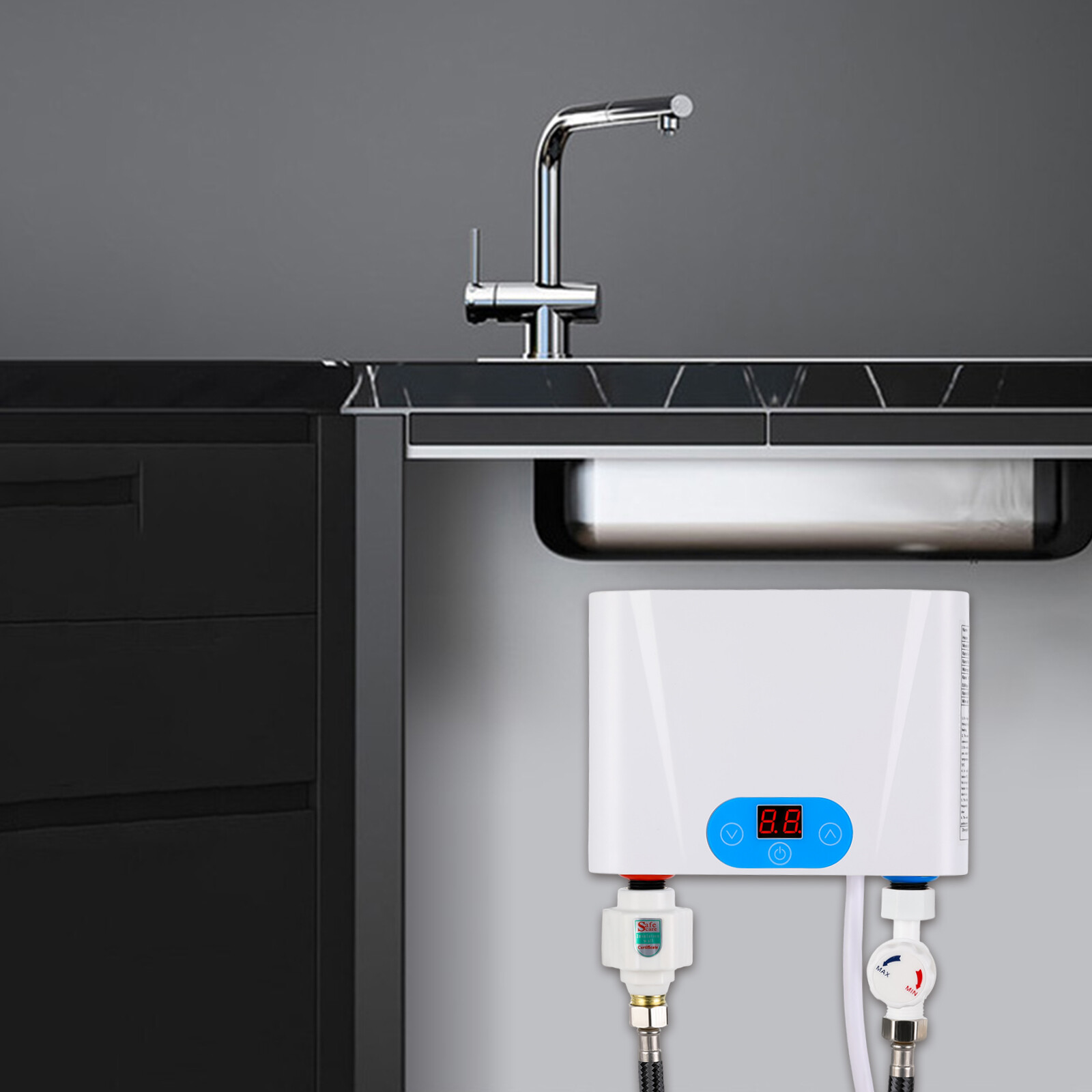 Electric Tankless Water Heater 220V, Endless Hot Water Instant Mini Smart, Under Sink Kitchen Household(5.5KW)
