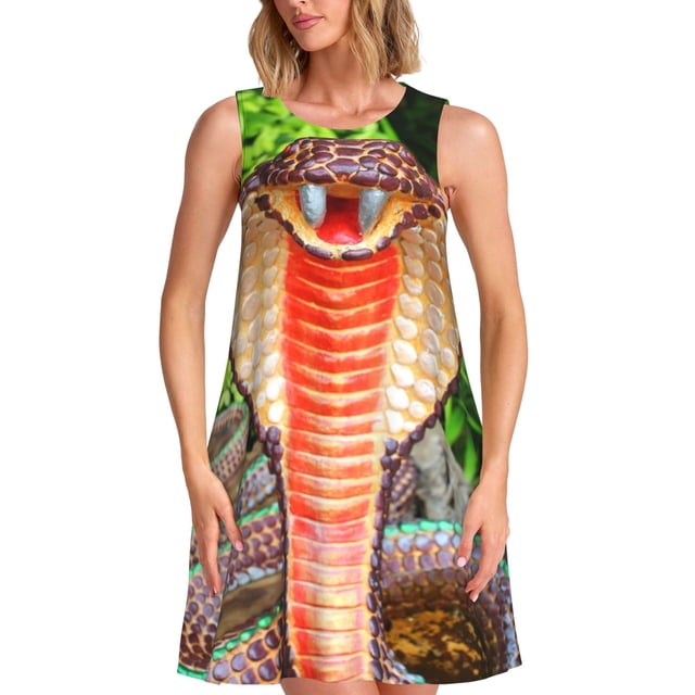 Bixox Robe Sans Manches à Imprimé Serpent pour Femmes avec Poches, Robe Décontractée Longueur Genou pour l'Été-Petite