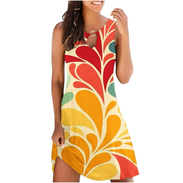 Vestido sin mangas sin mangas con estampado de verano suelto para mujer OAVQHLG3B Store lin121212