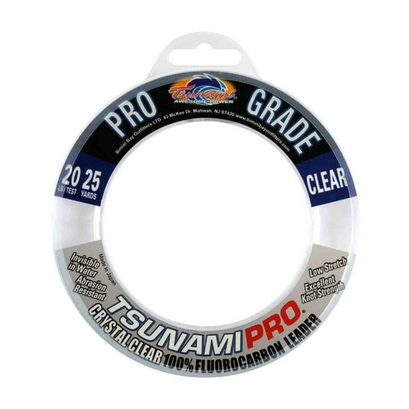 Tsunami Fluorocarbon Leader Fishing Line, 20 lb Test, 25 yd, Clear