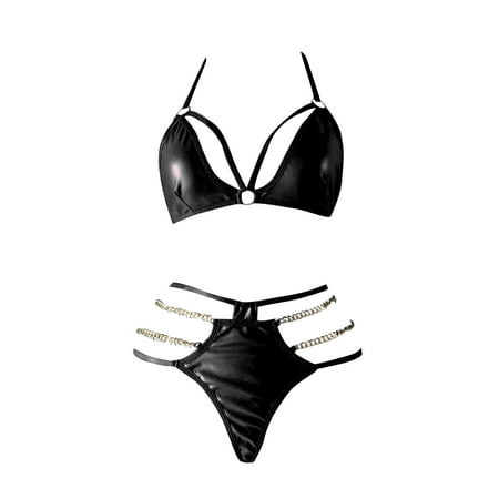 

ZMHEGW Lingerie For Women 2Pack Pu Leather Harness Set With Chain Linked Hand Ring