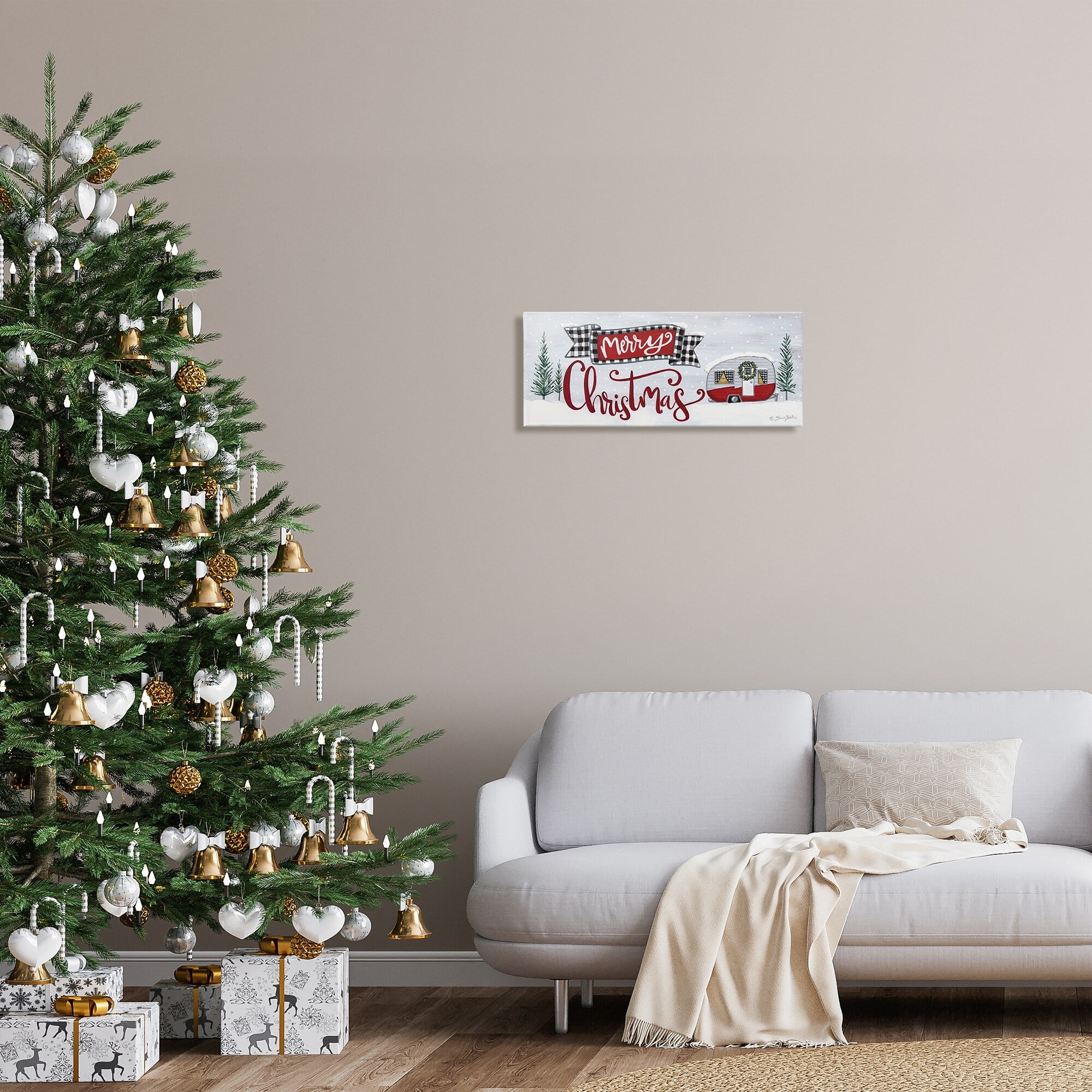 Stupell Industries Merry Christmas Winter Sentiment Festive Snowy Camper Trailer, 40 x 17,Design by Sara Baker