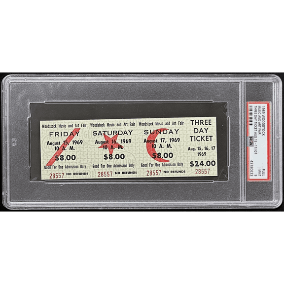 1969 Woodstock Festival 3 Day $8/$24 Ticket PSA Mint 9 Jimi Hendrix Janis Joplin