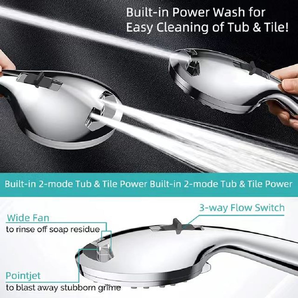 IUSU 8-Setting High Pressure Shower Head, 11.8 inch Rain Shower Head with Handheld and Hose Silver