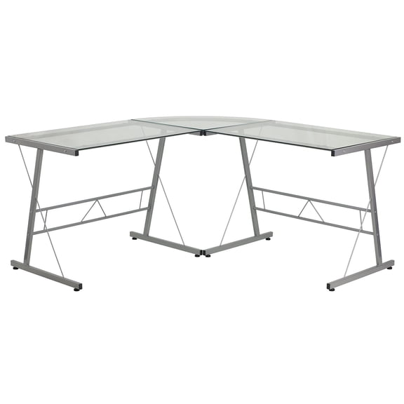 Bowery Hill Contemporary Glass L-Shaped Desk in Clear/Silver