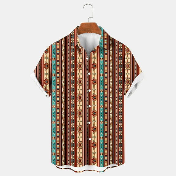 Wavsuf Mens Shirts Short Sleeve Button Down Turndown Beach Hawaiian Summer Brown Shirts Size XL