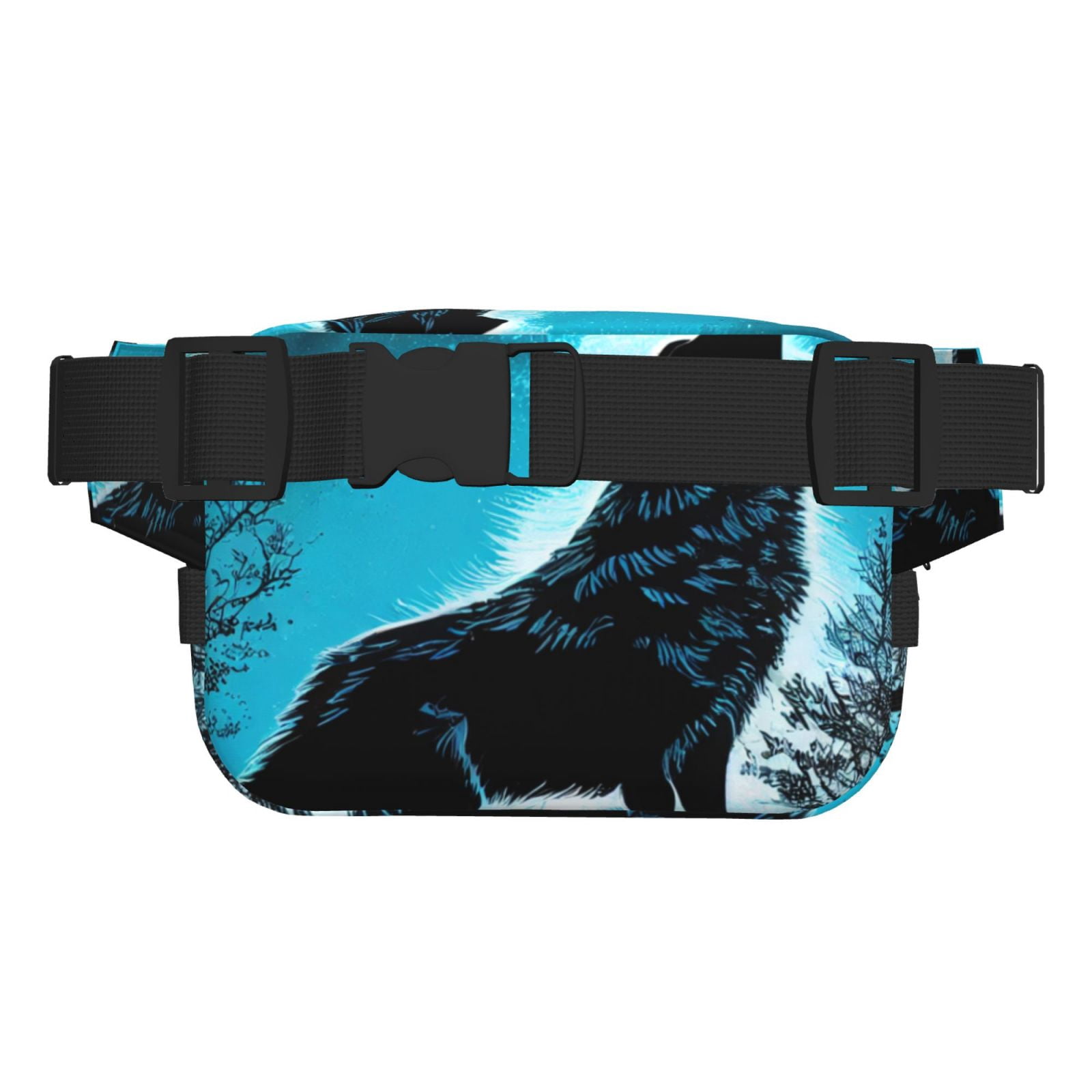 Picia Blue Full Moon Wolf Print Square Double-Layer Waist Bag Mini Adjustable Waist Belt Bag Exercise Running Travel Hiking
