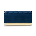 thumbnail image 4 of Baxton Studio Powell Glam and Luxe Navy Blue Velvet Fabric Upholstered and Gold PU Leather Storage Ottoman, 4 of 10