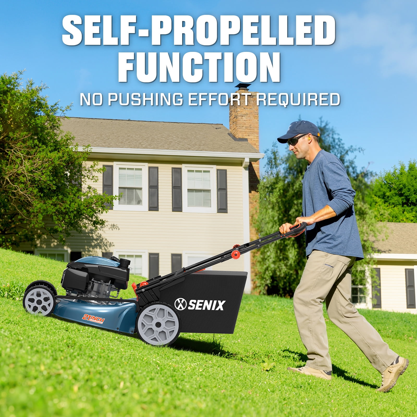 SENIX Self-Propelled Gas Lawn Mower, 22-inch Cutting Blade, 201 cc, 3-In-1, 6-Position Adjustment, 11-inch Rear Wheel 19-Gallon Bag