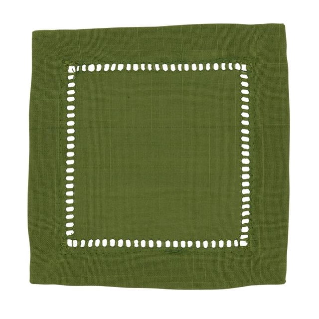 SARO Serviette à Cocktail Carrée Classique 6 Po. Bordure Ourlée Vert Kelly - Ensemble de 12