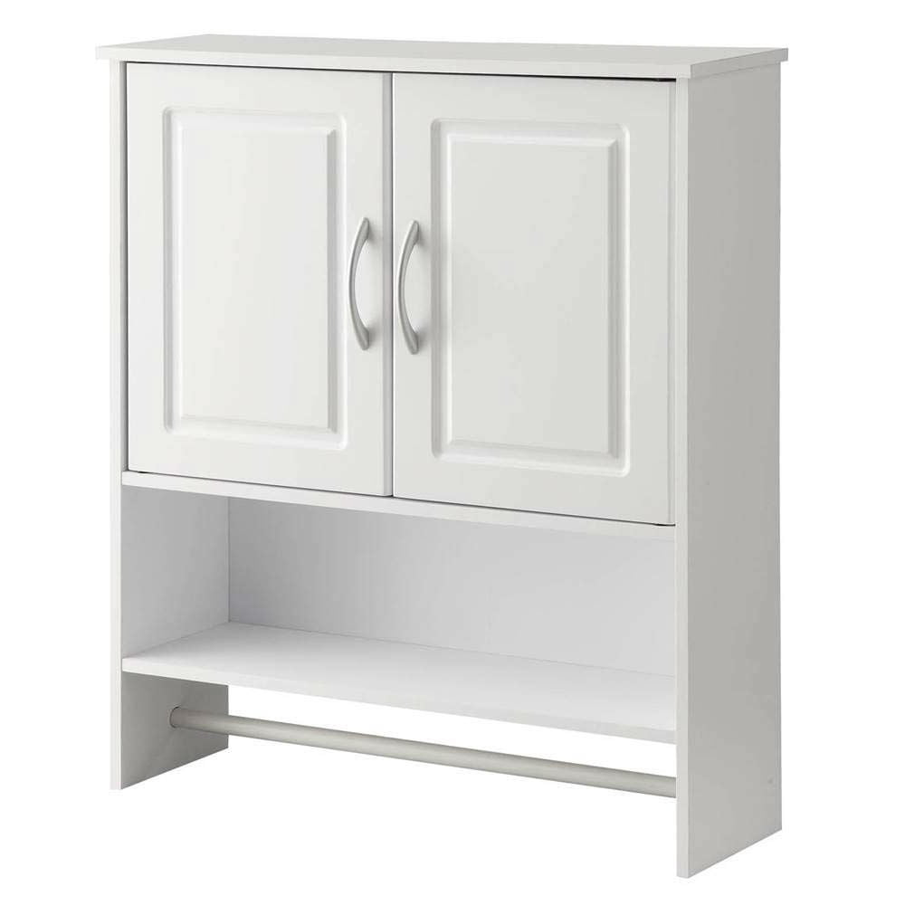 White Bathroom Wall Cabinet with Open Shelf with Towel Rod - Walmart.com
