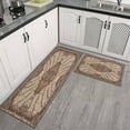 thumbnail image 3 of Boho Brown Pattern Rugs and Mats Non Skid Washable Absorbent Microfiber Soft Kitchen Mat for Floor Set Of 2 Decor Stain Resistant 17"x47"+17"x30", 3 of 7