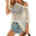 thumbnail image 6 of Womens Crochet Sweater Tops Batwing Short Sleeve Oversized Boat Neck Boho Knit Summer Beach Cover Ups, 6 of 7
