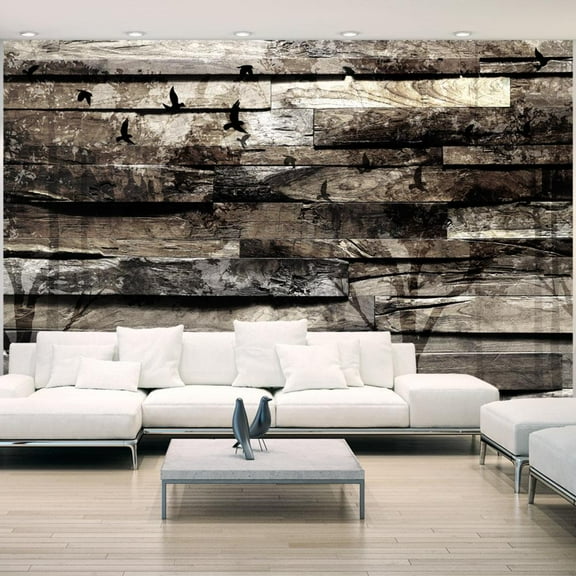 Tiptophomedecor Peel and Stick Wallpaper Wall Mural - Rustic Old Grey Wood - Removable Wall Decals