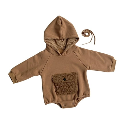 

Baby Boy Christmas Outfit Thermal Underwear Baby Girls Boys Spring Autumn Warm Thick Pocket Solid Hooded Long Sleeve Romper Bodysuit Clothes Baby Boy Bodysuits 9 Month