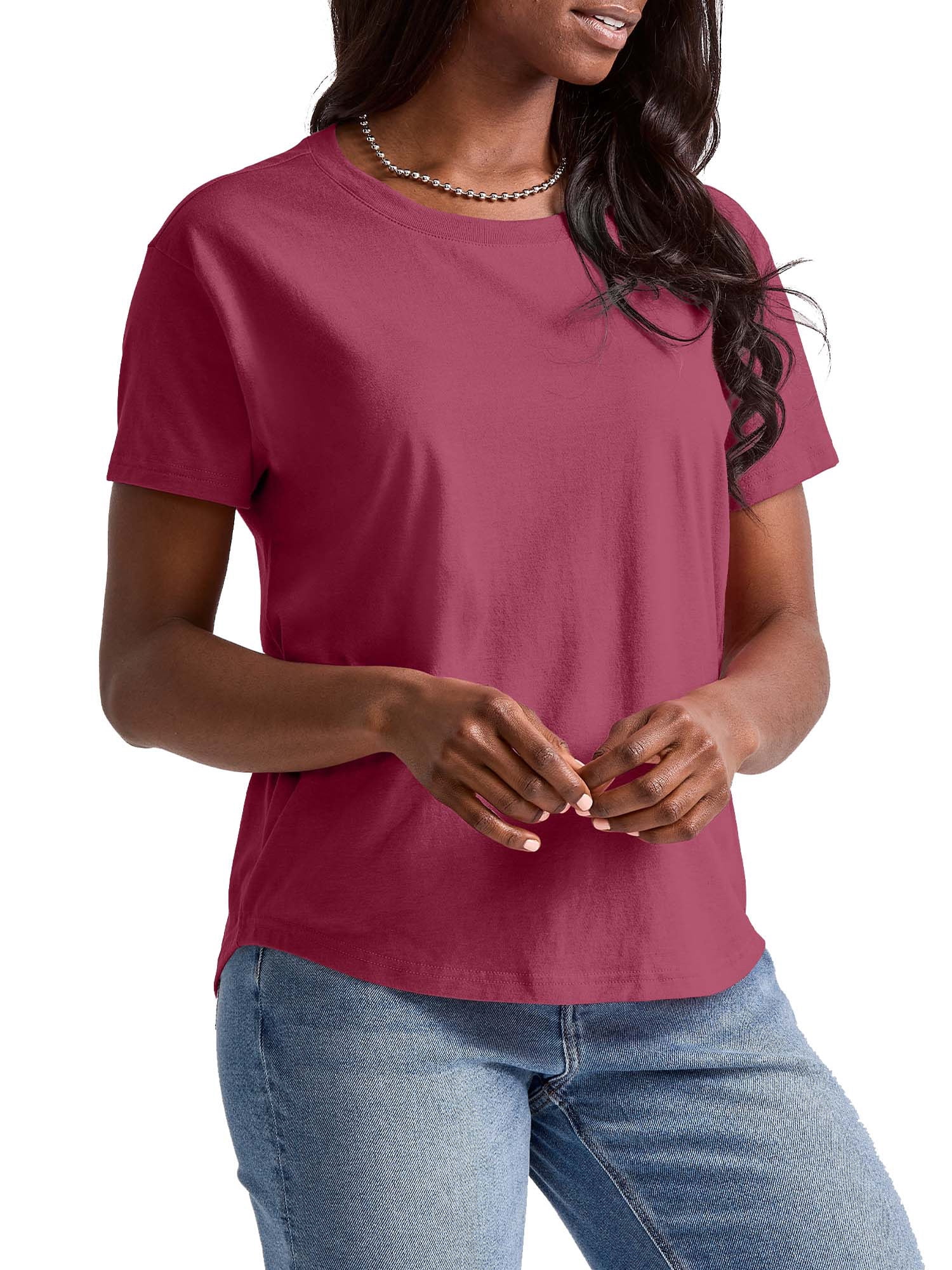 Hanes Originals Women’s T-Shirt with Curved Hem, 100% Cotton Relaxed-Fit Tee, Sizes XS-XXL