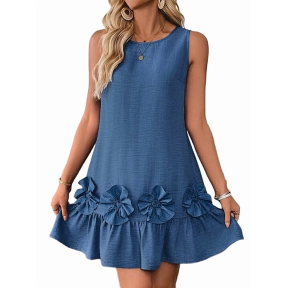Women'S Dress Sleeveless Ruffle Short Dresses Cute Summer Tank Dress Blue S