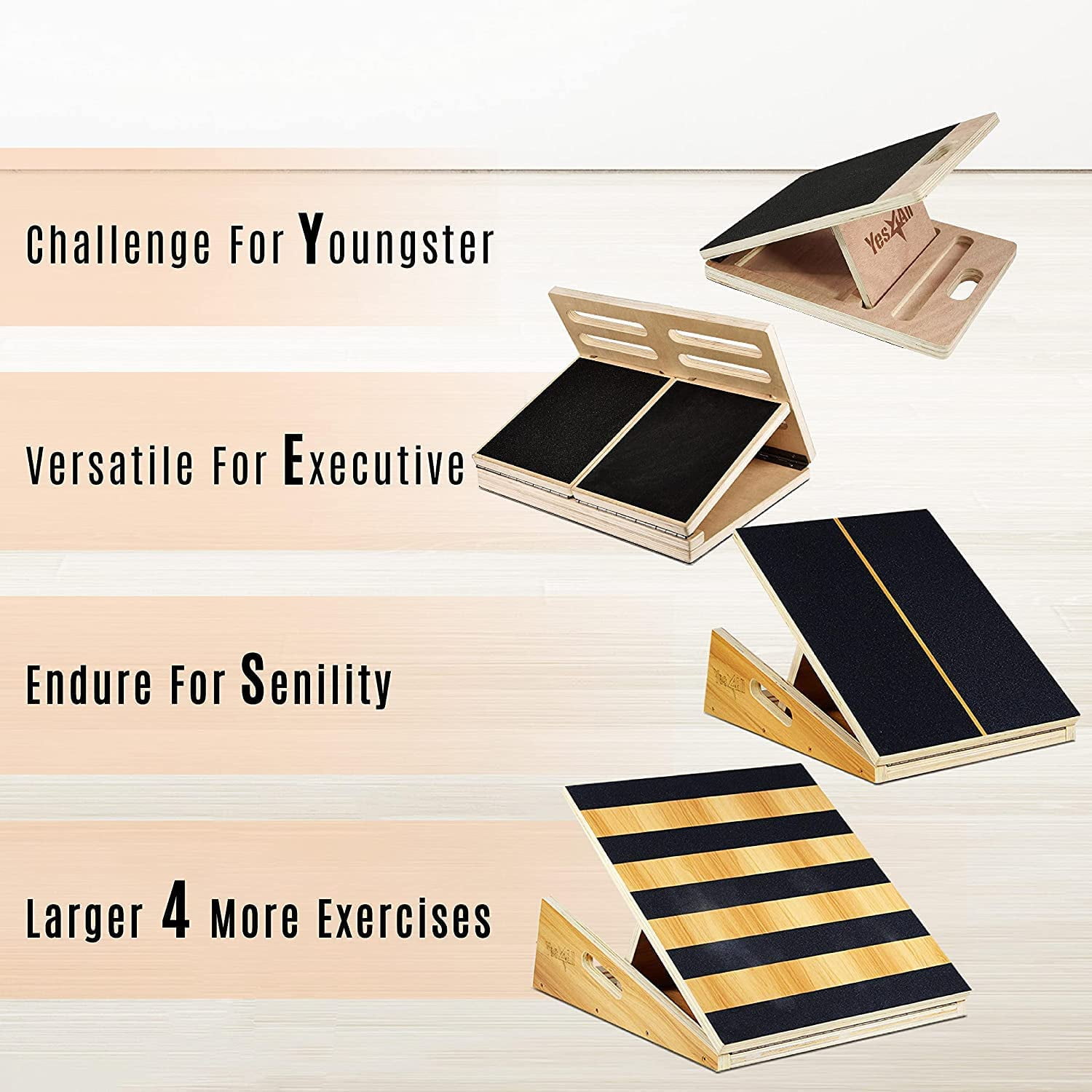 Yes4All Wooden Slant Board - 4 Incline Level: 10, 20, 30 & 40 degree
