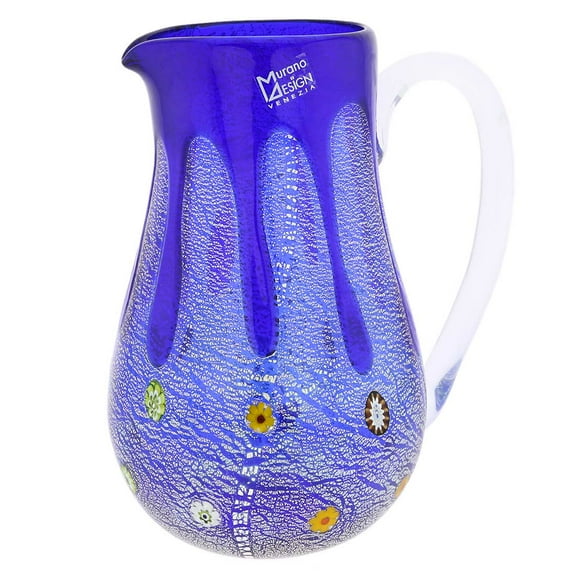 GlassOfVenice Murano Glass Carafe - Silver Lava Blue
