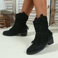 thumbnail image 4 of Dasayo Women Boots Footwear Wide Calf Mid-Calf Black Slouch Cowgirl Fringe Western Low Heel Boots Woman Shoes 36, 4 of 9