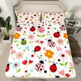 thumbnail image 2 of jejeloiu Colorful Kawaii Ladybug Queen Sheet Sets,Multyicolor Flower Floral Flat Sheet,Rustic Farmhouse Cabin Queen Fitted Sheet For Children,Luxury Bedroom Decor,4-Piece, 2 of 7