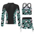 thumbnail image 2 of YONGHS Girls 3 Piece Rash Guard Tankini Set Floral Bikini with Long Sleeve Zip Shirt Swimwear Bathing Suit Black-B 10, 2 of 7