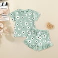 thumbnail image 2 of KPOPLK Toddler Baby Girls Summer Outfits Cute Ruffle Ribbed Short Sleeve T Shirts Tops Floral Shorts 2Pcs Sets(Green_2,6-12 Months), 2 of 7