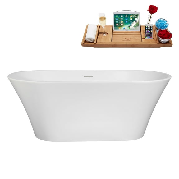 59" Streamline B-280-63-BL Soaking Freestanding Tub and Tray With Internal Drain in Matte Black
