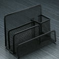 thumbnail image 3 of Small Desk Pen Holder Mail Organizer Black Mesh File Letter Holder with 3 Compartments Drawer Metal Mesh Desktop Storage, 3 of 10