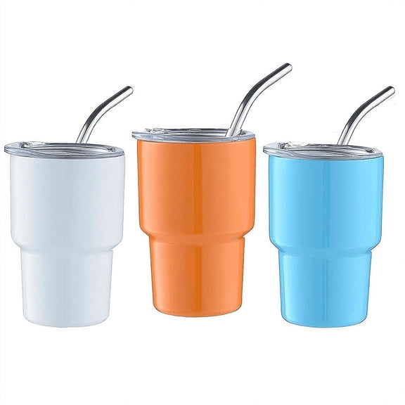 New Arrivals 3PCS Mini Tumbler Shot Glass with Straw & Lid, Double Wall, 2Oz(C)