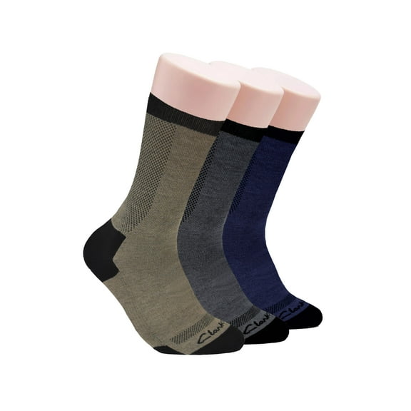 Clarks Men's Casual Half Cushion Crew Sock with Air Channel 3 Pair, Stone/Denim/Charcoal, Men's 7-12 Shoe