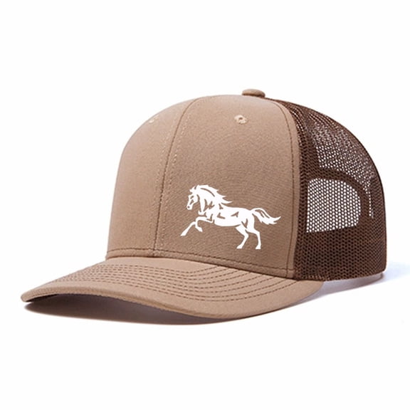 Running Horse Color Block Trucker Hat Unisex Adjustable Cotton Breathable Fashion Cap for Travel Daily Wear