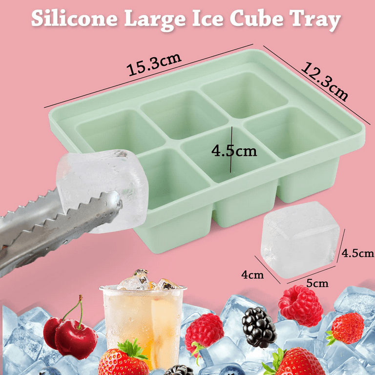 Silicone Jumbo 2 Block Ice Cube Mold Tray - Makes 6 Large Cubes 3 pack 
