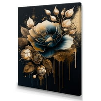 Designart Navy Blue And Gold Rose II Canvas Wall Art