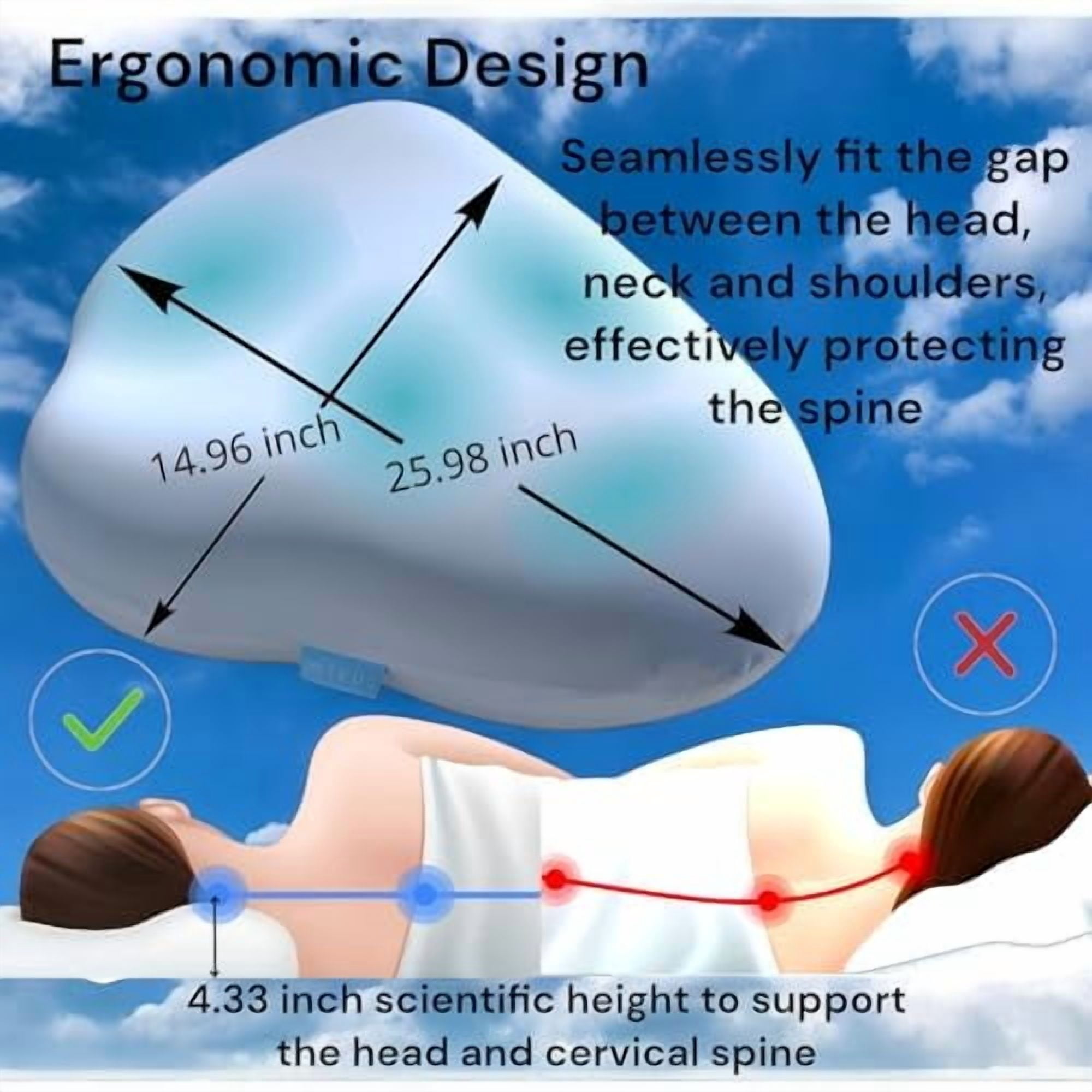 Cloud Shaped Contour Cervical Memory Foam Pillow with Additional Pillowcase - Soft Neck Support for Side Stomach Back Sleepers - Comfortable Slow Rebound Pillow with Ergonomic Design$$Bedding