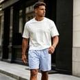 thumbnail image 4 of Mens Summer Striped Shorts Casual Drawstring Elastic Waist Quick Dry Lounge Shorts with Pocket Vacation Beach Clothes Blue M, 4 of 5
